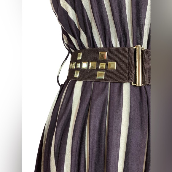 🎉HP🎉 Brown & Gold Striped Midi Dress brown & gold belt Size Small NWOT - Picture 5 of 6